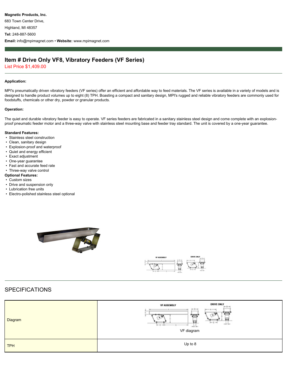 Magnetic Products Drive Only VF8 User Manual | 2 pages