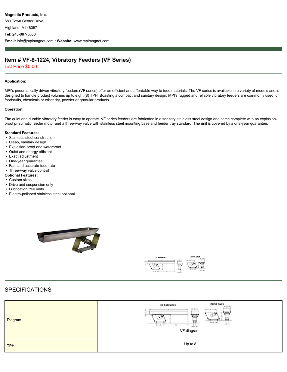 Magnetic Products VF-8-1224 User Manual | 2 pages