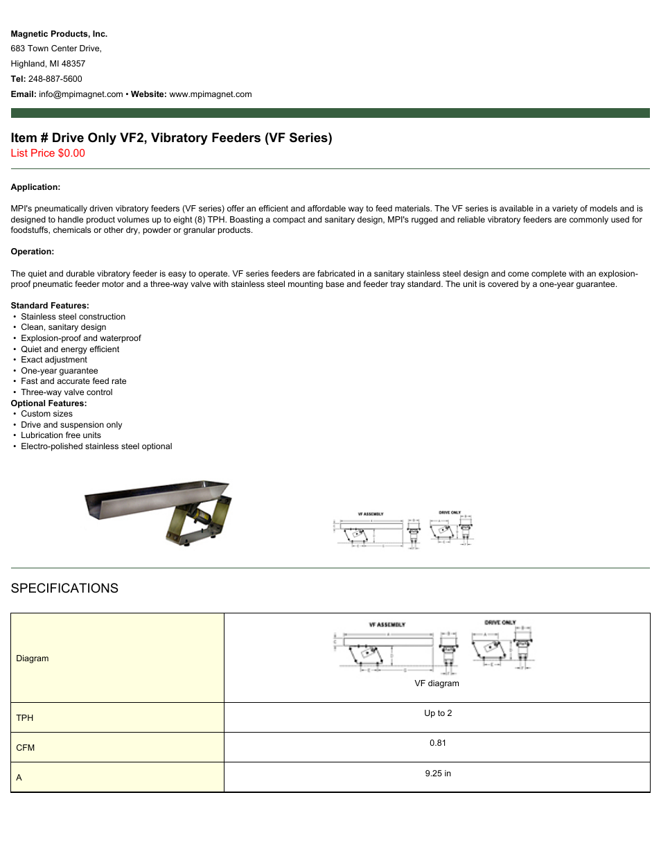 Magnetic Products Drive Only VF2 User Manual | 2 pages