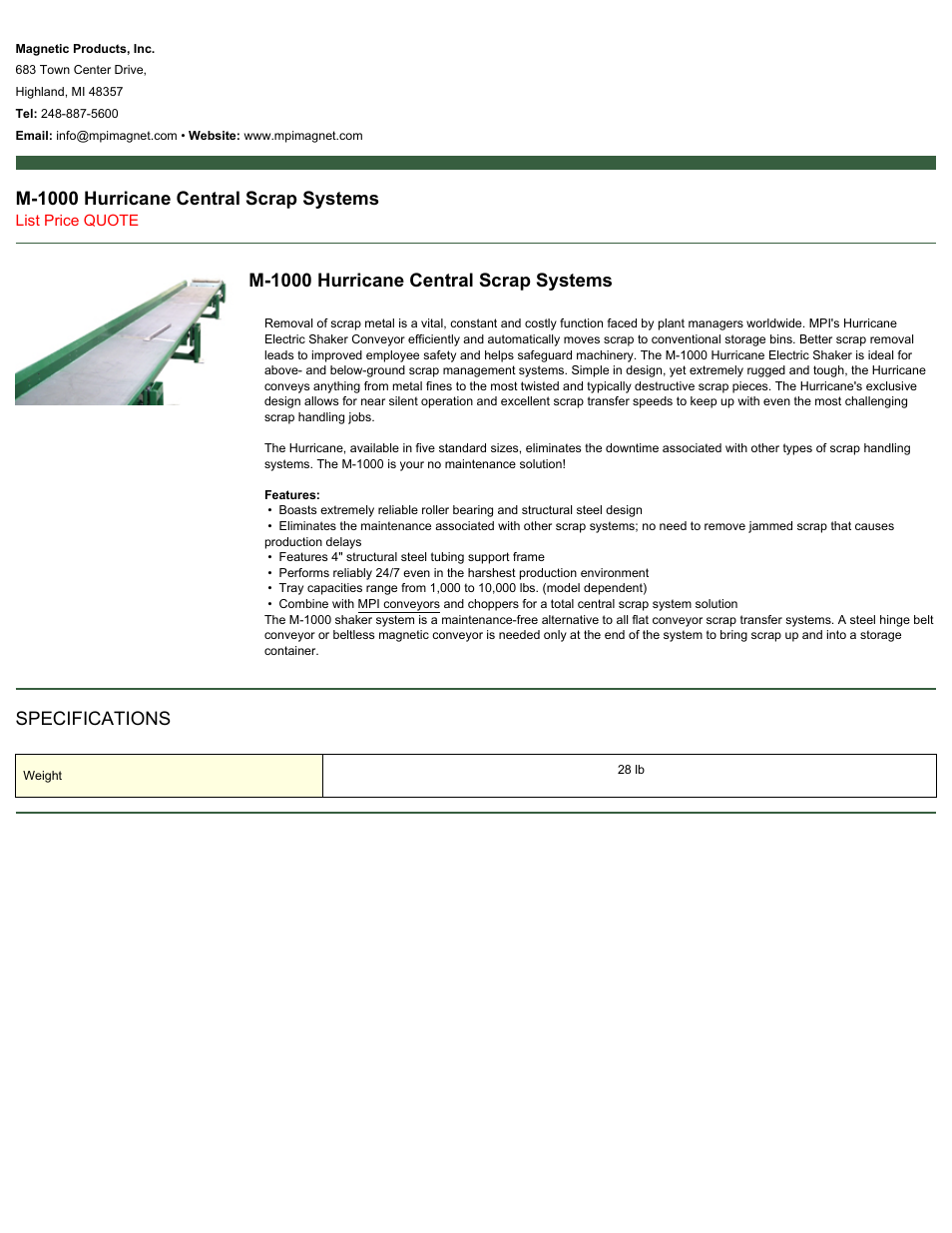 Magnetic Products M-1000 User Manual | 1 page