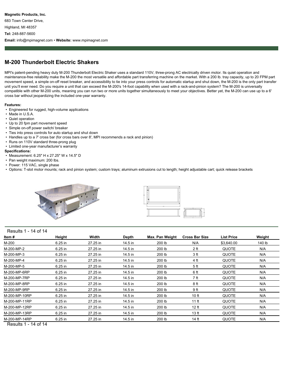 Magnetic Products M-200 User Manual | 1 page