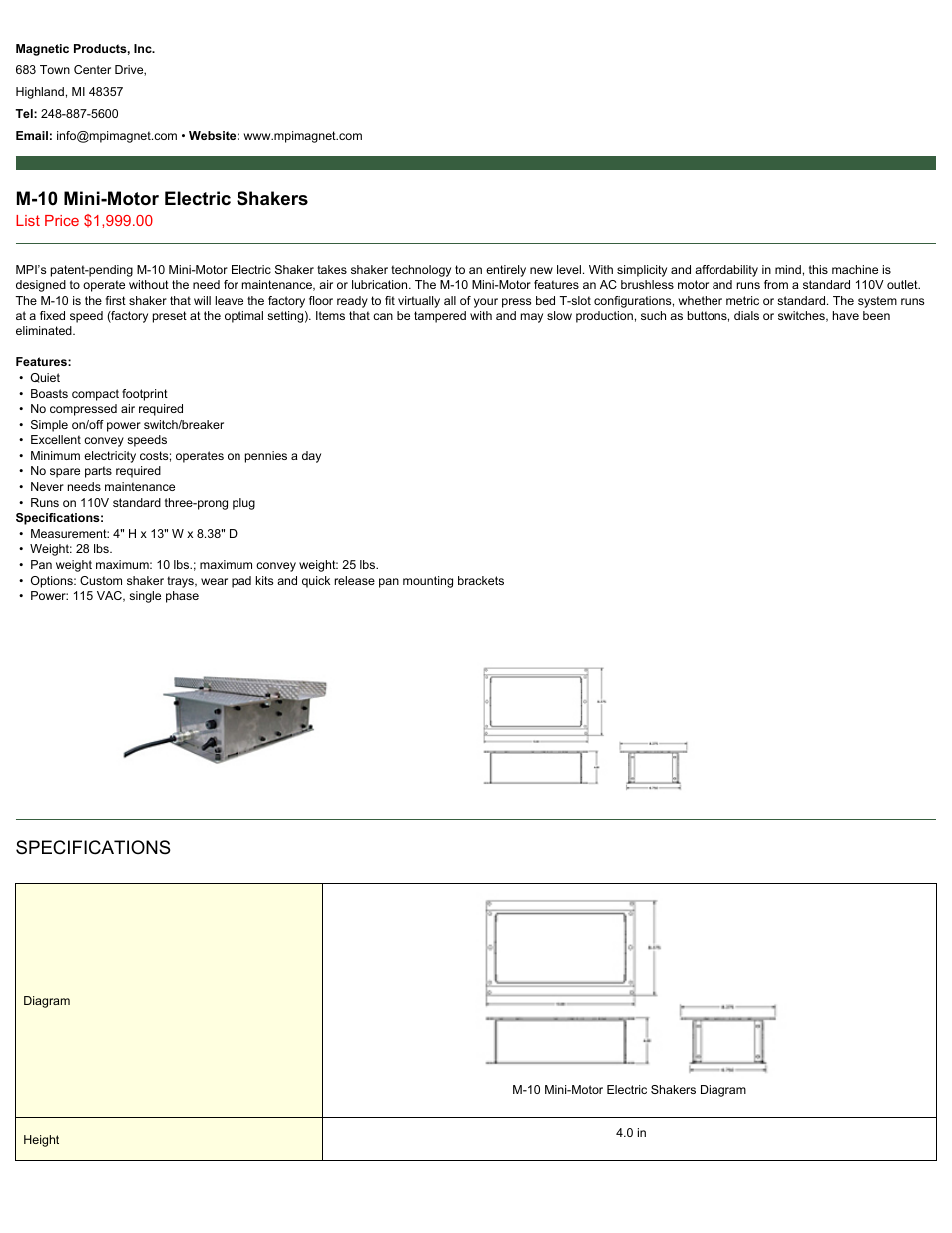 Magnetic Products M-10 User Manual | 2 pages