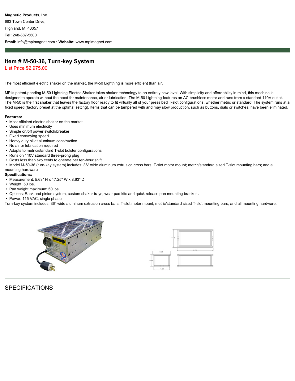 Magnetic Products M-50-36 User Manual | 2 pages