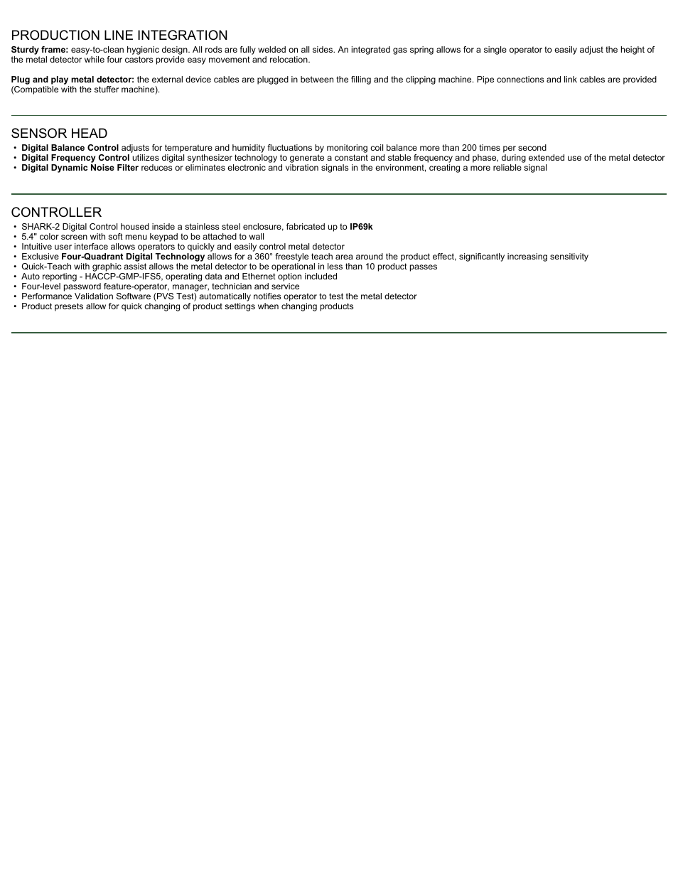 Production line integration, Sensor head, Controller | Magnetic Products Cassel Metal Shark Metal Detector for Meat Products User Manual | Page 2 / 2