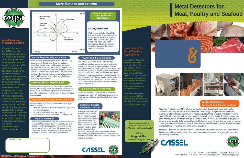 Safety sensitivity stability, Metal detectors for meat, poultry and seafood, Magnetic products, inc | Features and benefits, More features and benefits | Magnetic Products Metal Detectors for Meat, Poultry and Seafood User Manual | Page 4 / 4