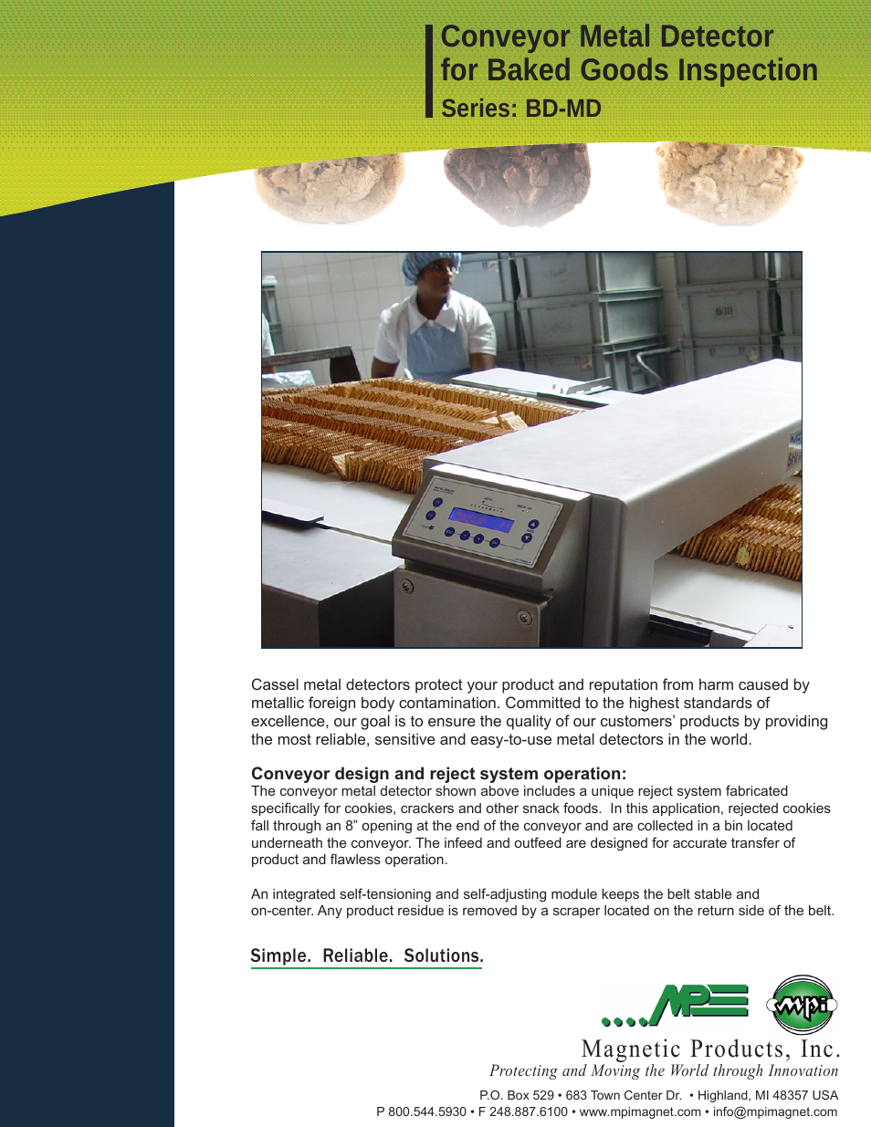 Magnetic Products BD-MD Series Conveyor Metal Detector for Baked Goods Inspection User Manual | 2 pages