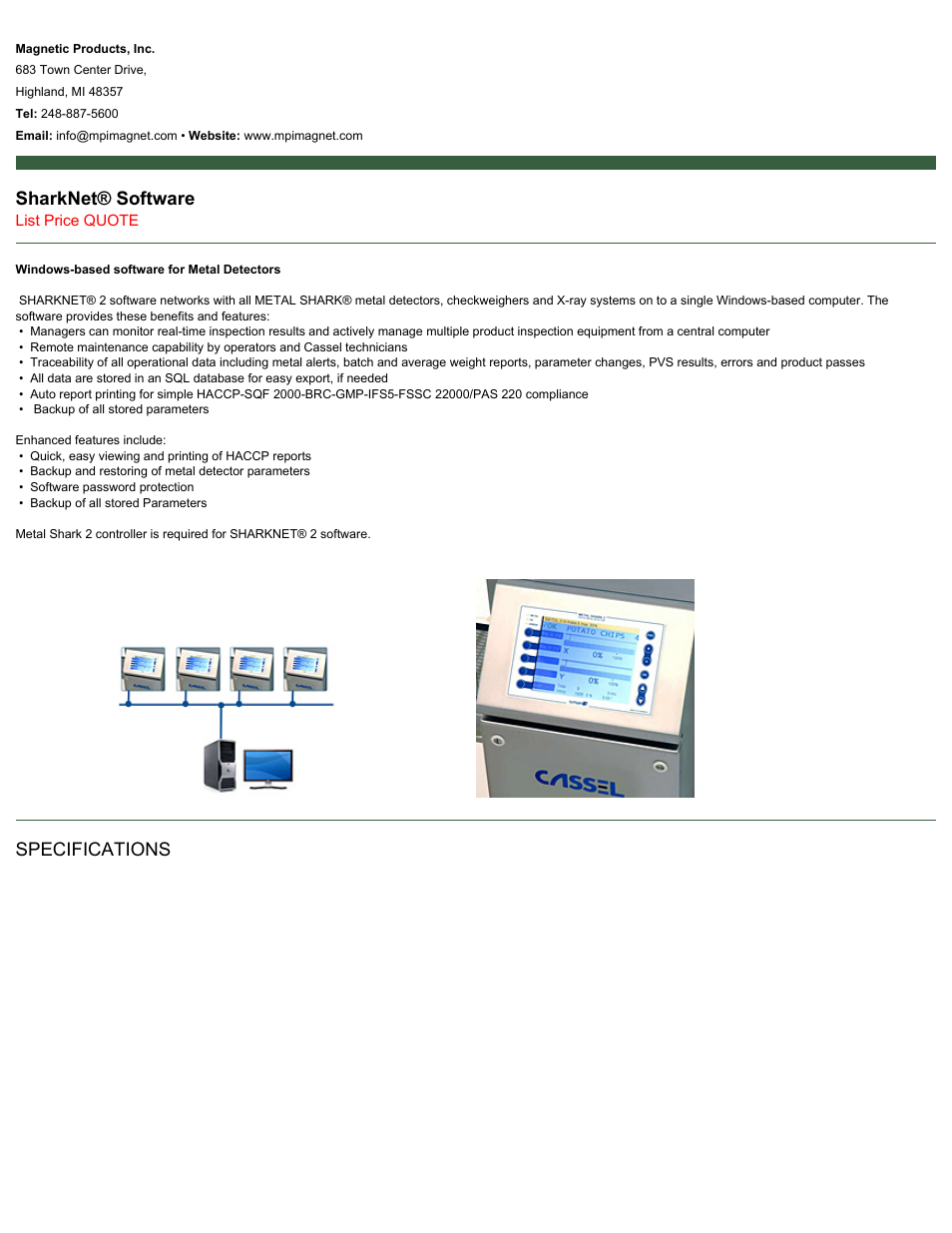 Magnetic Products SharkNet Software User Manual | 2 pages