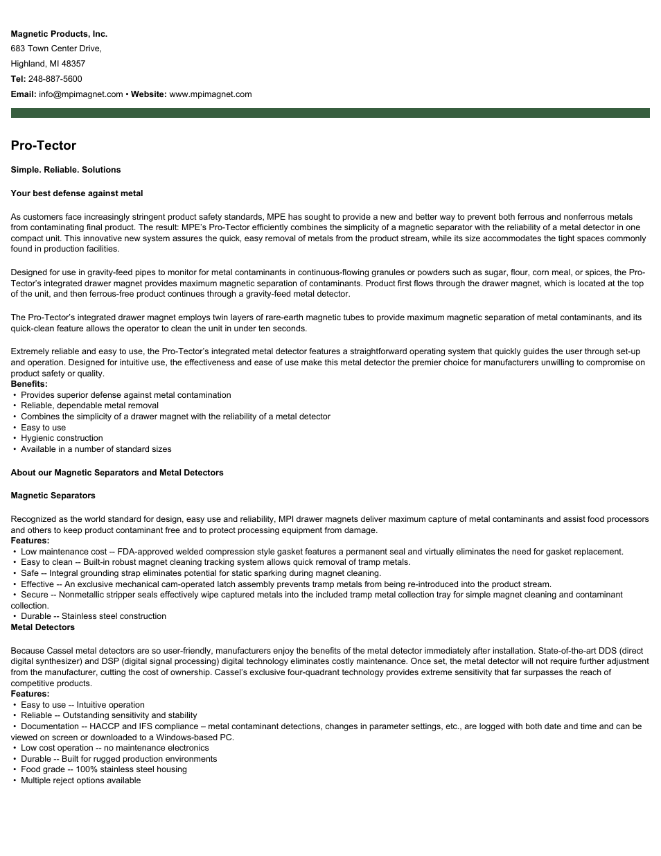 Magnetic Products Pro-Tector User Manual | 2 pages