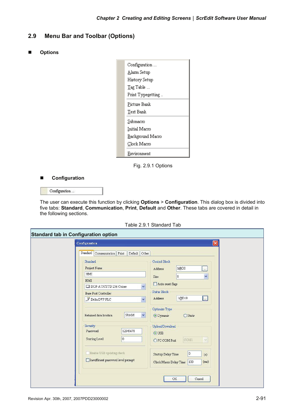 9 menu bar and toolbar (options) | Delta Electronics Human Machine Interface DOP-A Series User Manual | Page 102 / 329