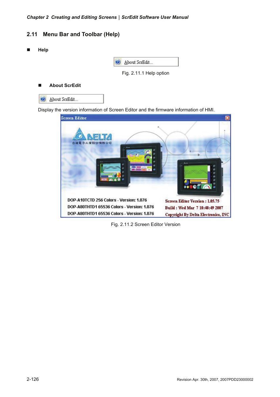 11 menu bar and toolbar (help) | Delta Electronics Human Machine Interface DOP-A Series User Manual | Page 137 / 329