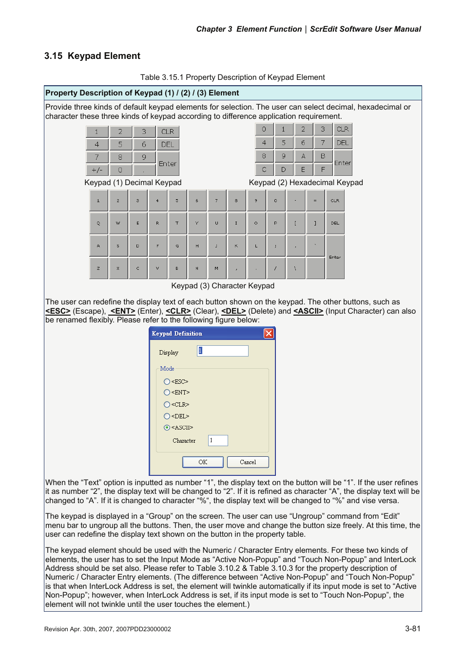 15 keypad element | Delta Electronics Human Machine Interface DOP-A Series User Manual | Page 218 / 329