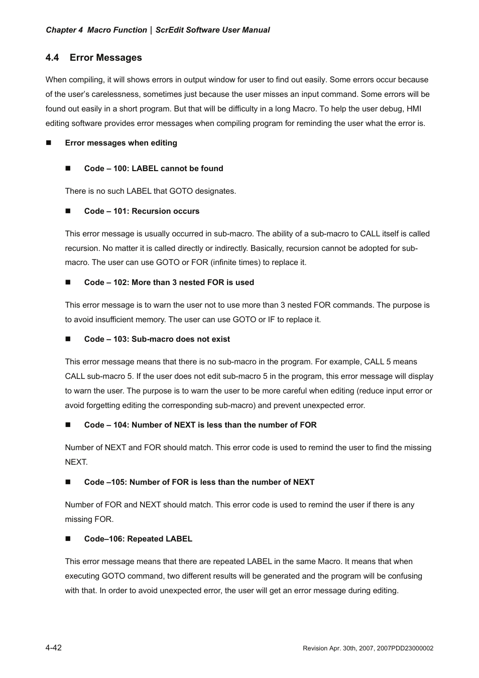 4 error messages | Delta Electronics Human Machine Interface DOP-A Series User Manual | Page 263 / 329