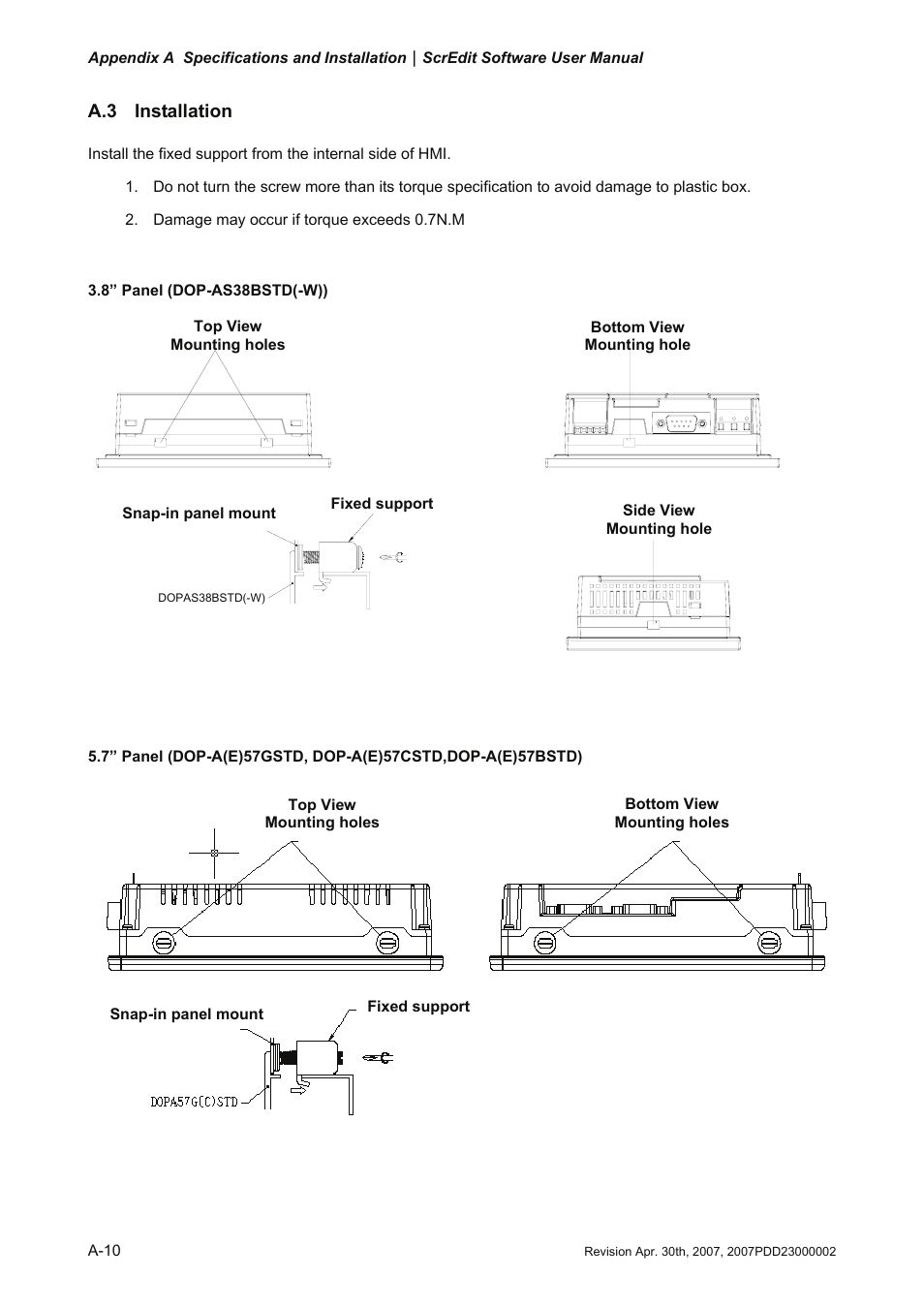 A.3 installation | Delta Electronics Human Machine Interface DOP-A Series User Manual | Page 303 / 329