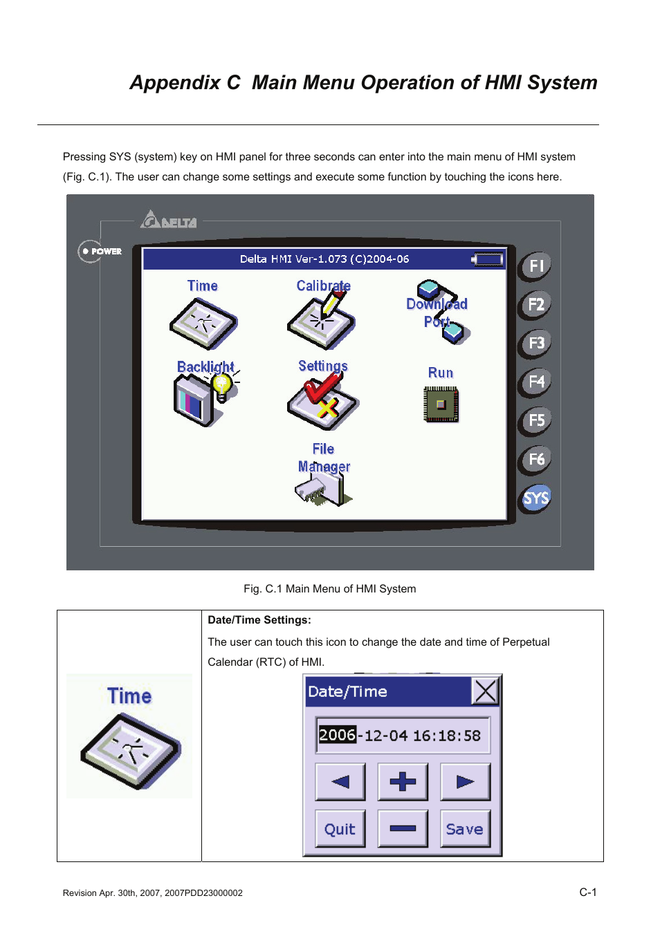 Appendix c main menu operation of hmi system | Delta Electronics Human Machine Interface DOP-A Series User Manual | Page 320 / 329