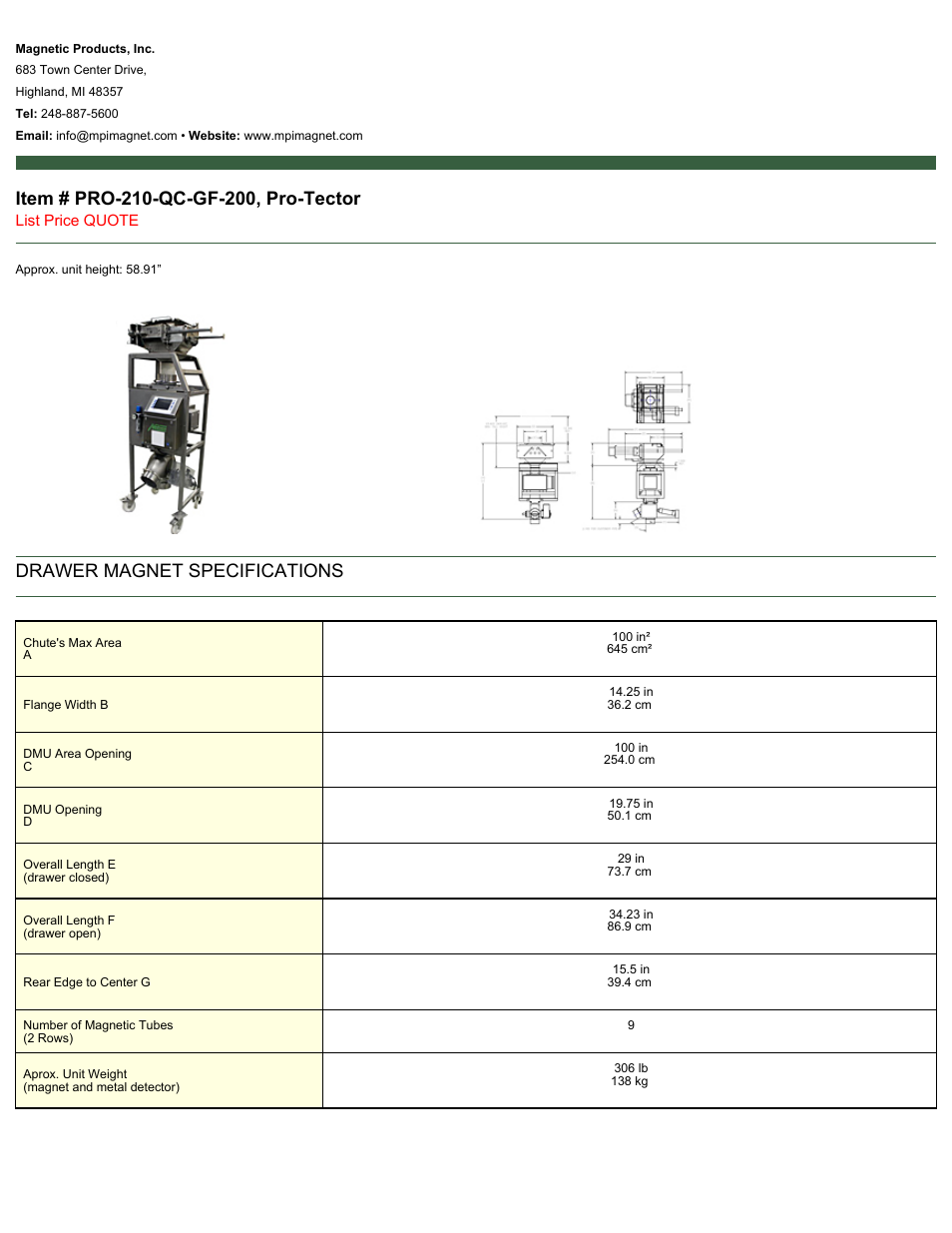 Magnetic Products PRO-210-QC-GF-200 User Manual | 1 page