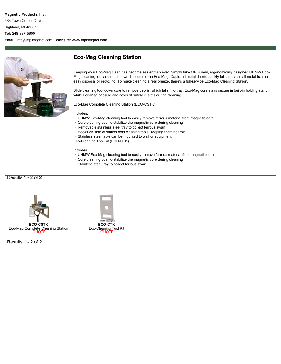 Magnetic Products Eco-Mag Cleaning Station User Manual | 1 page