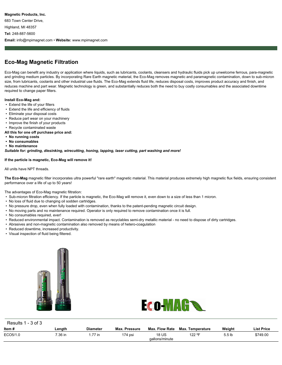 Magnetic Products Eco-Mag Magnetic Filtration User Manual | 2 pages