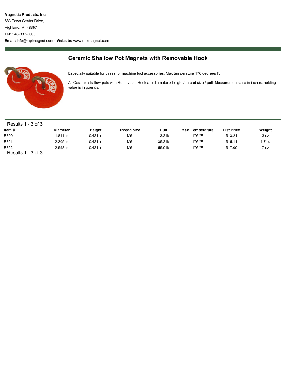 Magnetic Products Ceramic Shallow Pot Magnets with Removable Hook User Manual | 1 page