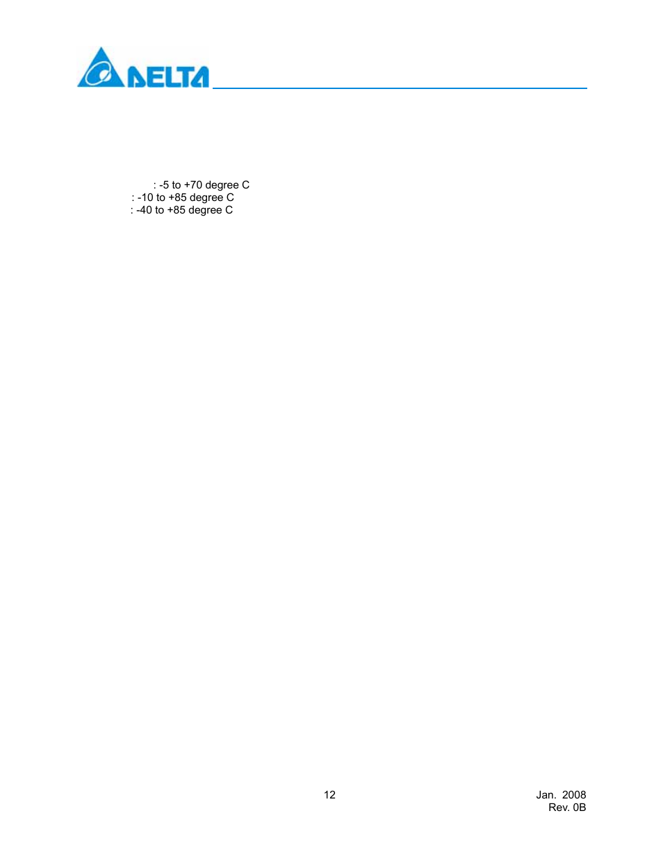 Ordering information for sfp modules, Lcp-155b4msrx1, Temperature | Delta Electronics LCP-155B4MSRx User Manual | Page 12 / 12