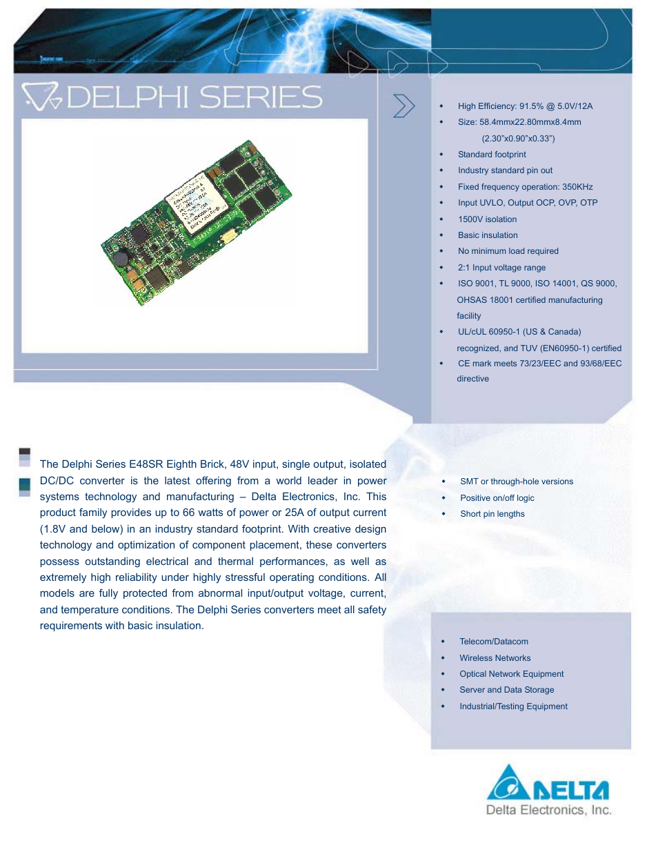 Delta Electronics Series E48SR User Manual | 15 pages