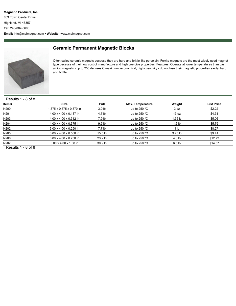 Magnetic Products Ceramic Permanent Magnetic Blocks User Manual | 1 page