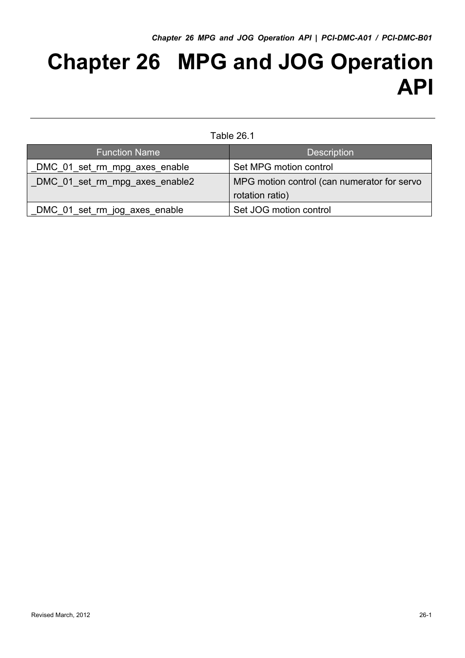 Chapter 26 mpg and jog operation api | Delta Electronics High-Speed PCI 12-Axis Motion Control Card PCI-DMC-A01 User Manual | Page 365 / 528