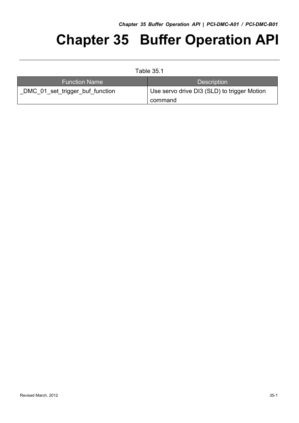 Chapter 35 buffer operation api | Delta Electronics High-Speed PCI 12-Axis Motion Control Card PCI-DMC-A01 User Manual | Page 457 / 528