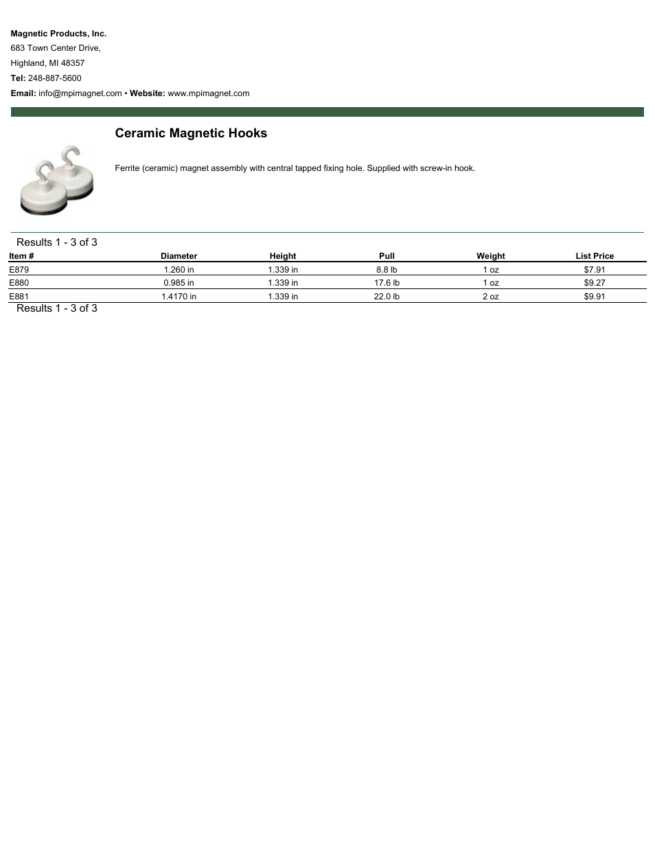 Magnetic Products Ceramic Magnetic Hooks User Manual | 1 page