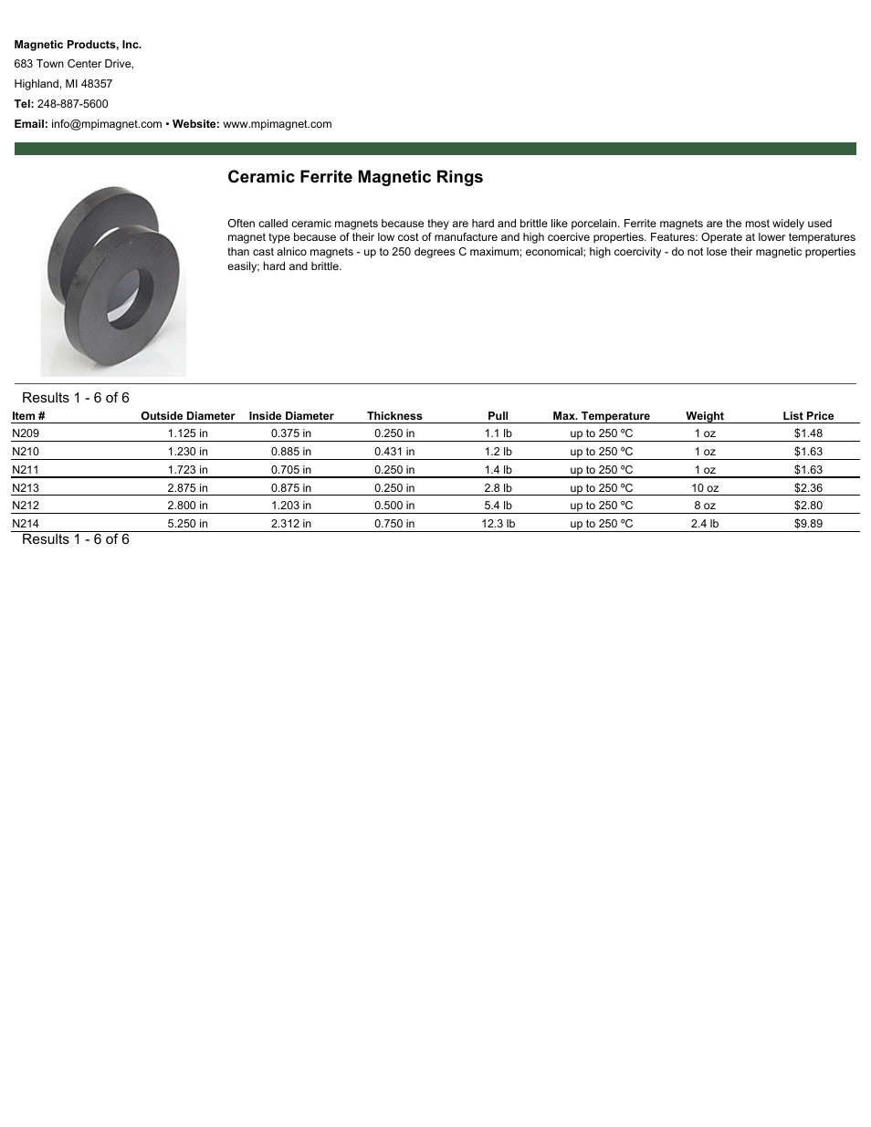 Magnetic Products Ceramic Ferrite Magnetic Rings User Manual | 1 page