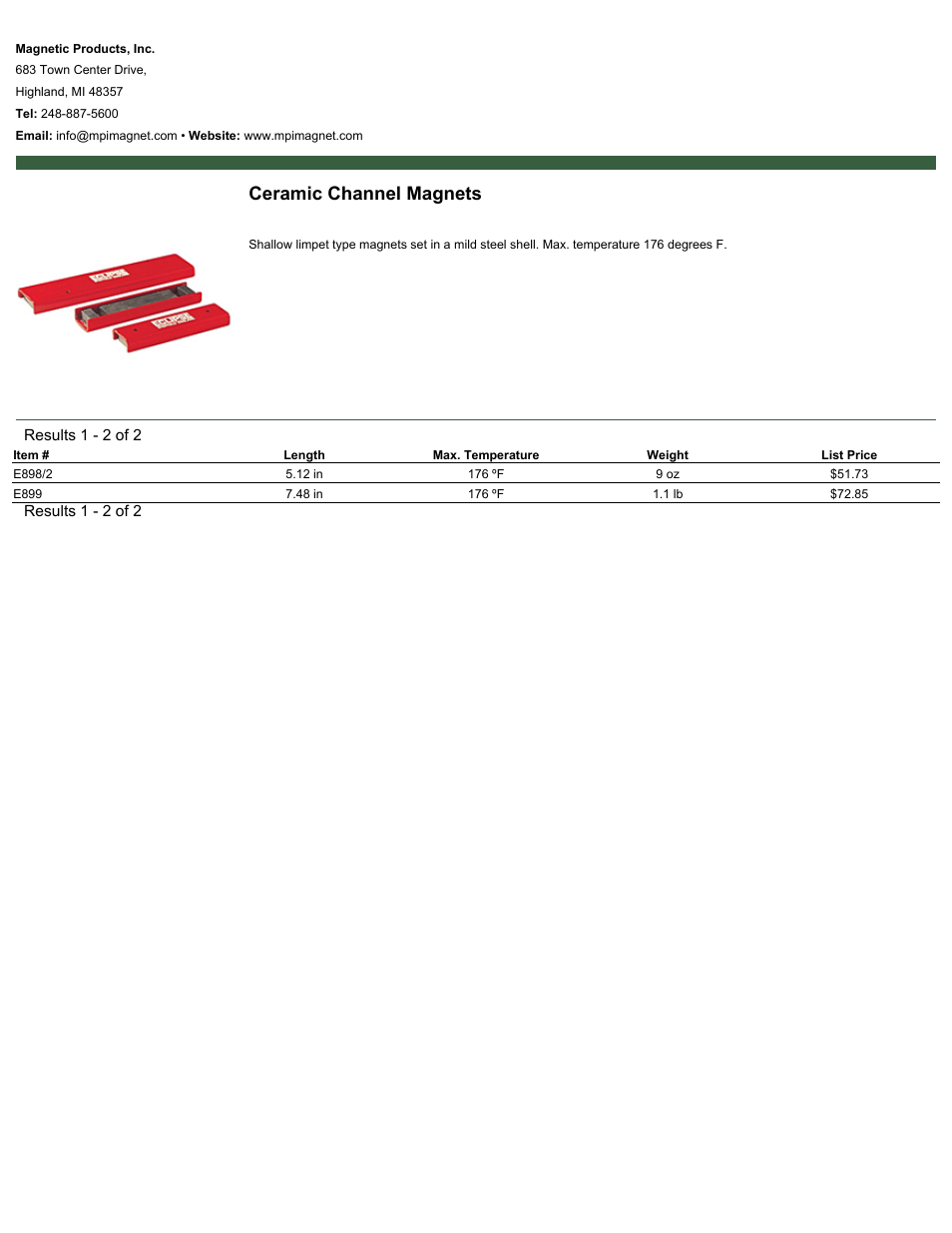 Magnetic Products Ceramic Channel Magnets User Manual | 1 page