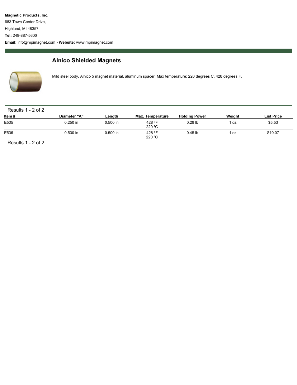 Magnetic Products Alnico Shielded Magnets User Manual | 1 page