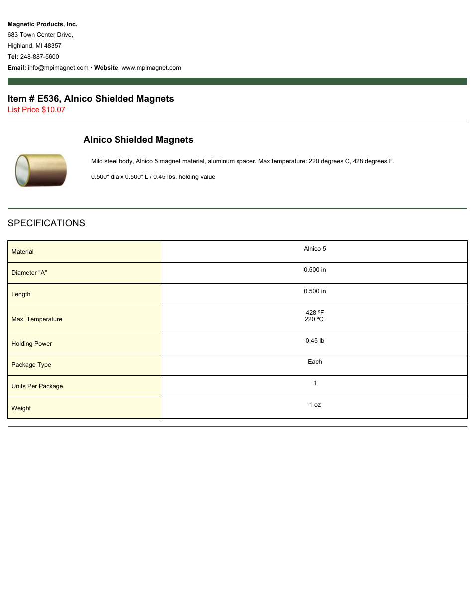 Magnetic Products E536 User Manual | 1 page