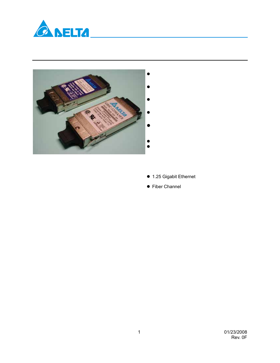 Delta Electronics GBIC-1250D5VR User Manual | 12 pages
