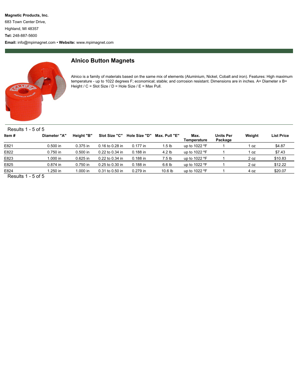 Magnetic Products Alnico Button Magnets User Manual | 1 page