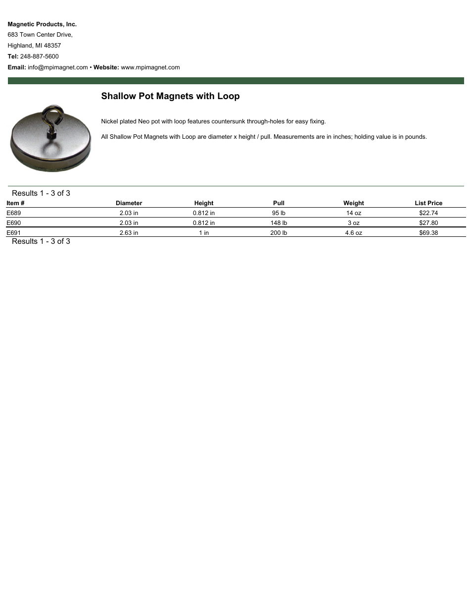 Magnetic Products Shallow Pot Magnets with Loop User Manual | 1 page