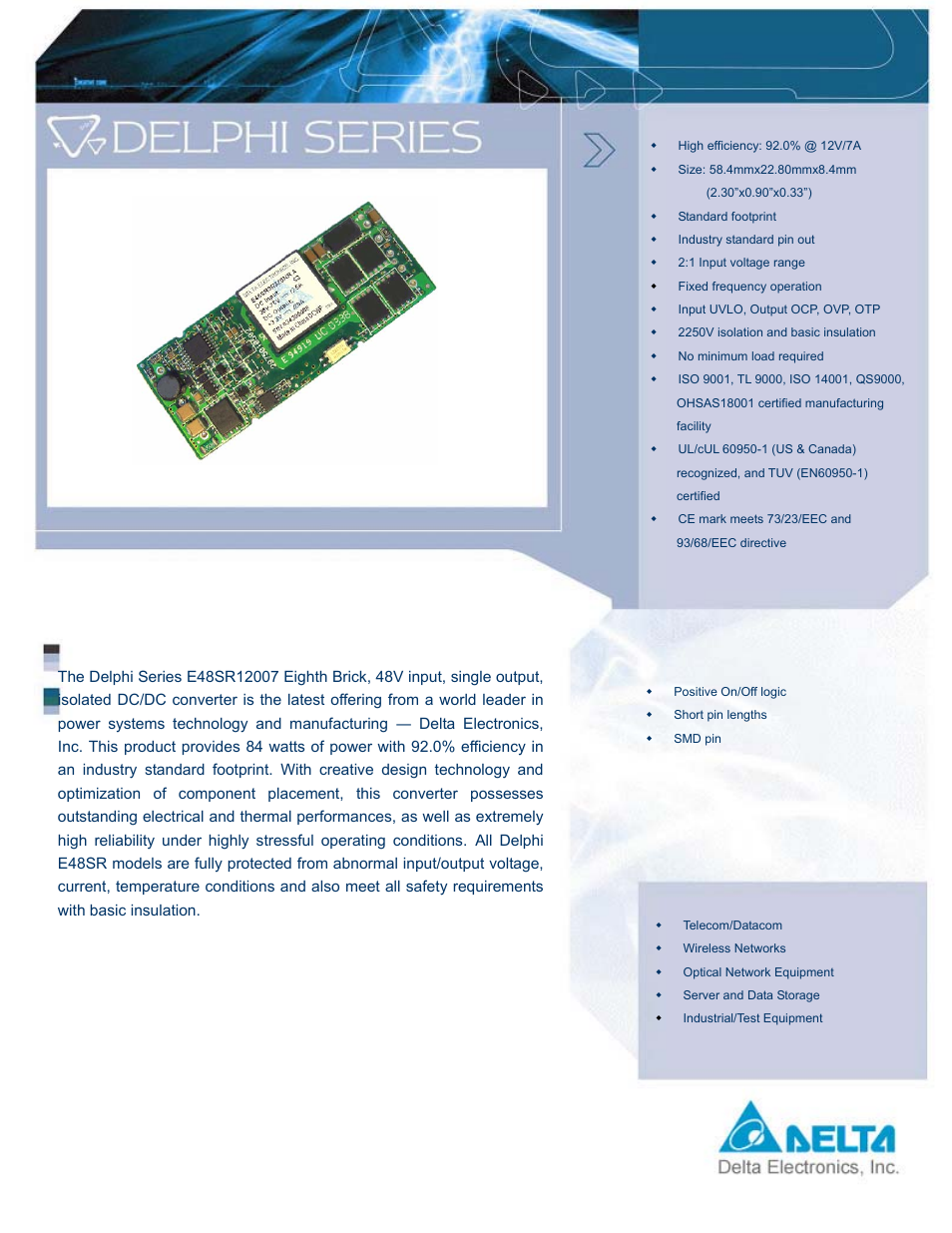 Delta Electronics E48SR12007 User Manual | 15 pages
