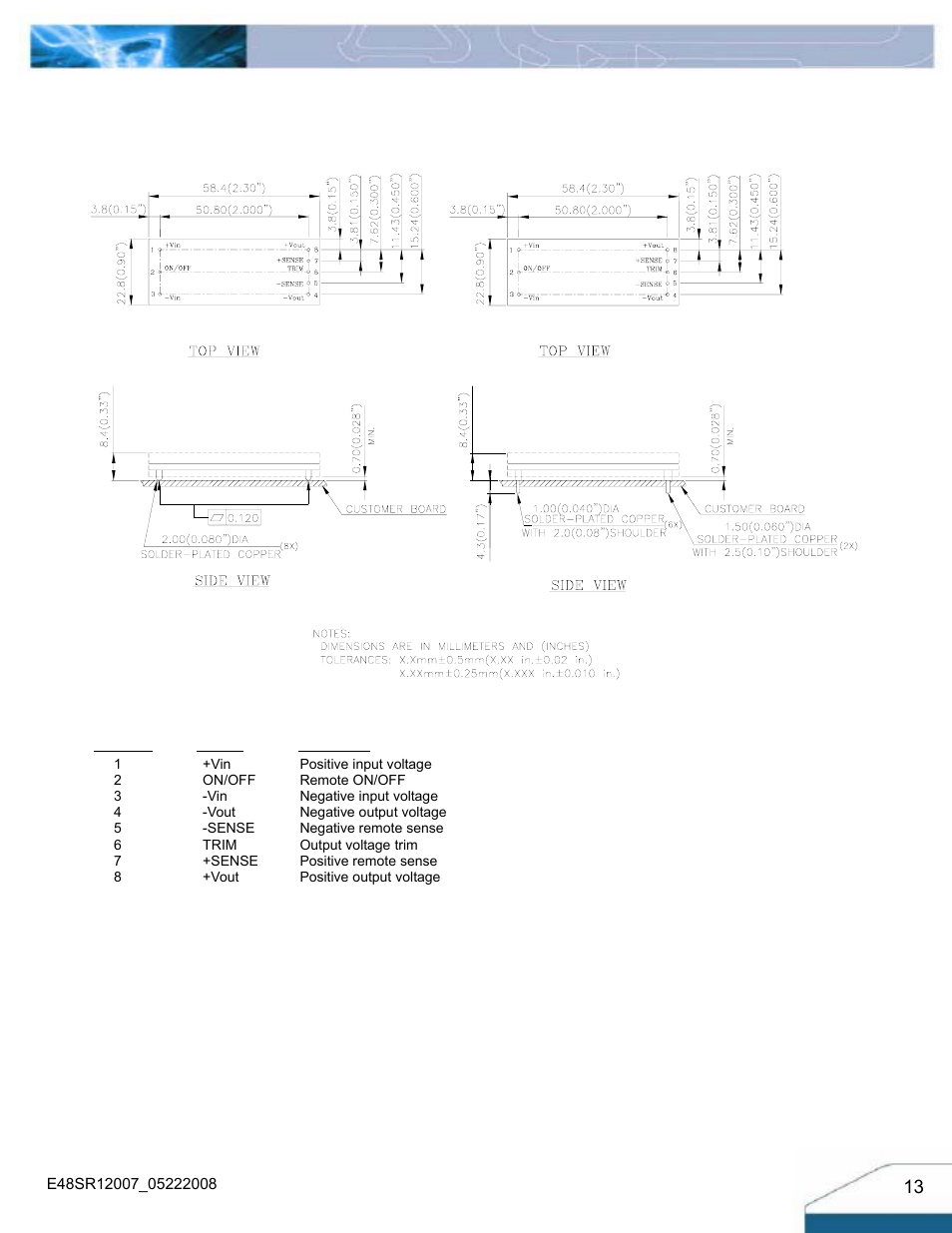 Mechanical drawing (without heatspreader) | Delta Electronics E48SR12007 User Manual | Page 13 / 15