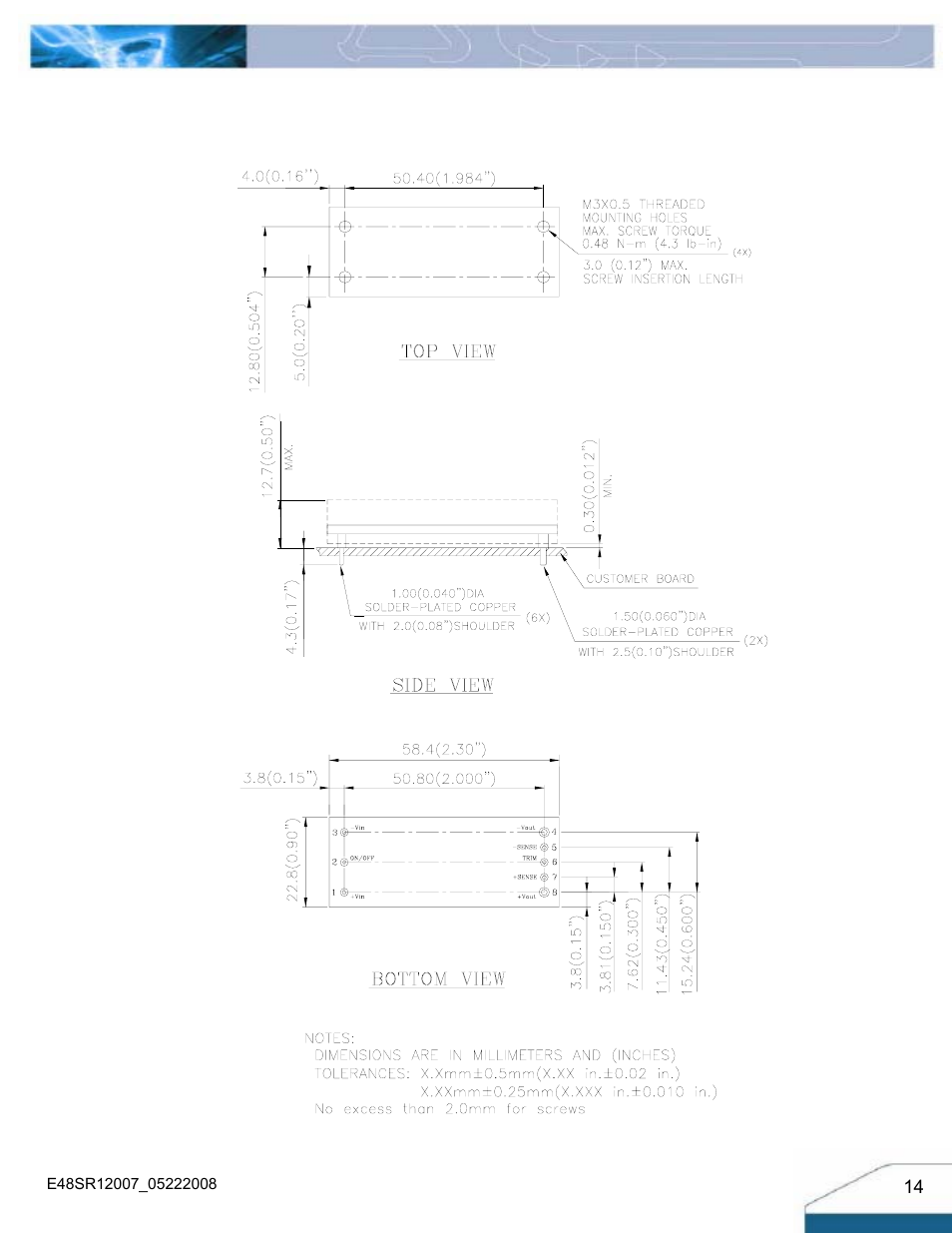Mechanical drawing (with heatspreader) | Delta Electronics E48SR12007 User Manual | Page 14 / 15