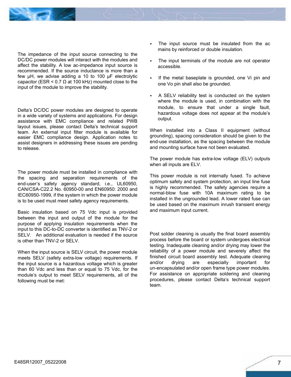 Design considerations | Delta Electronics E48SR12007 User Manual | Page 7 / 15