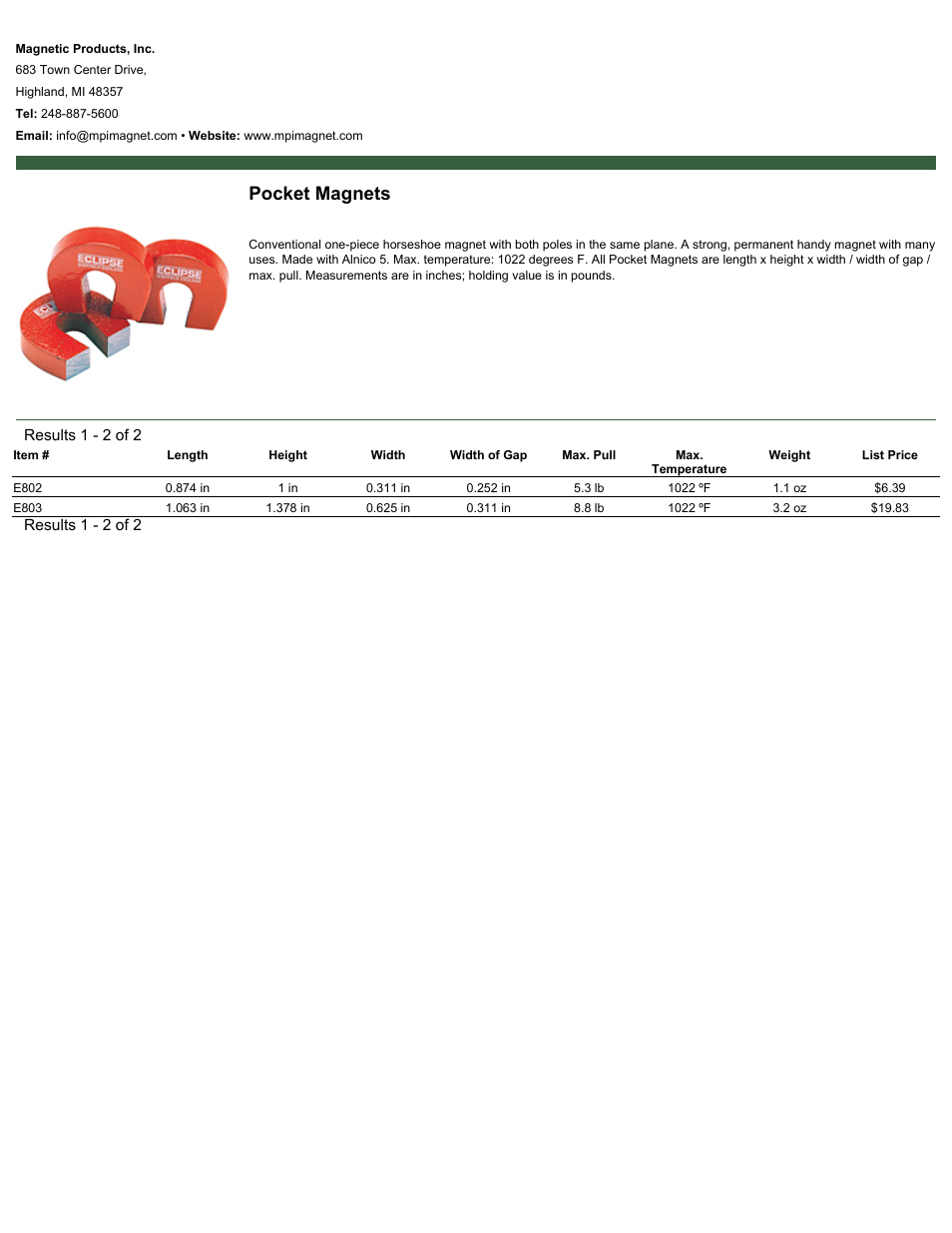 Magnetic Products Pocket Magnets User Manual | 1 page