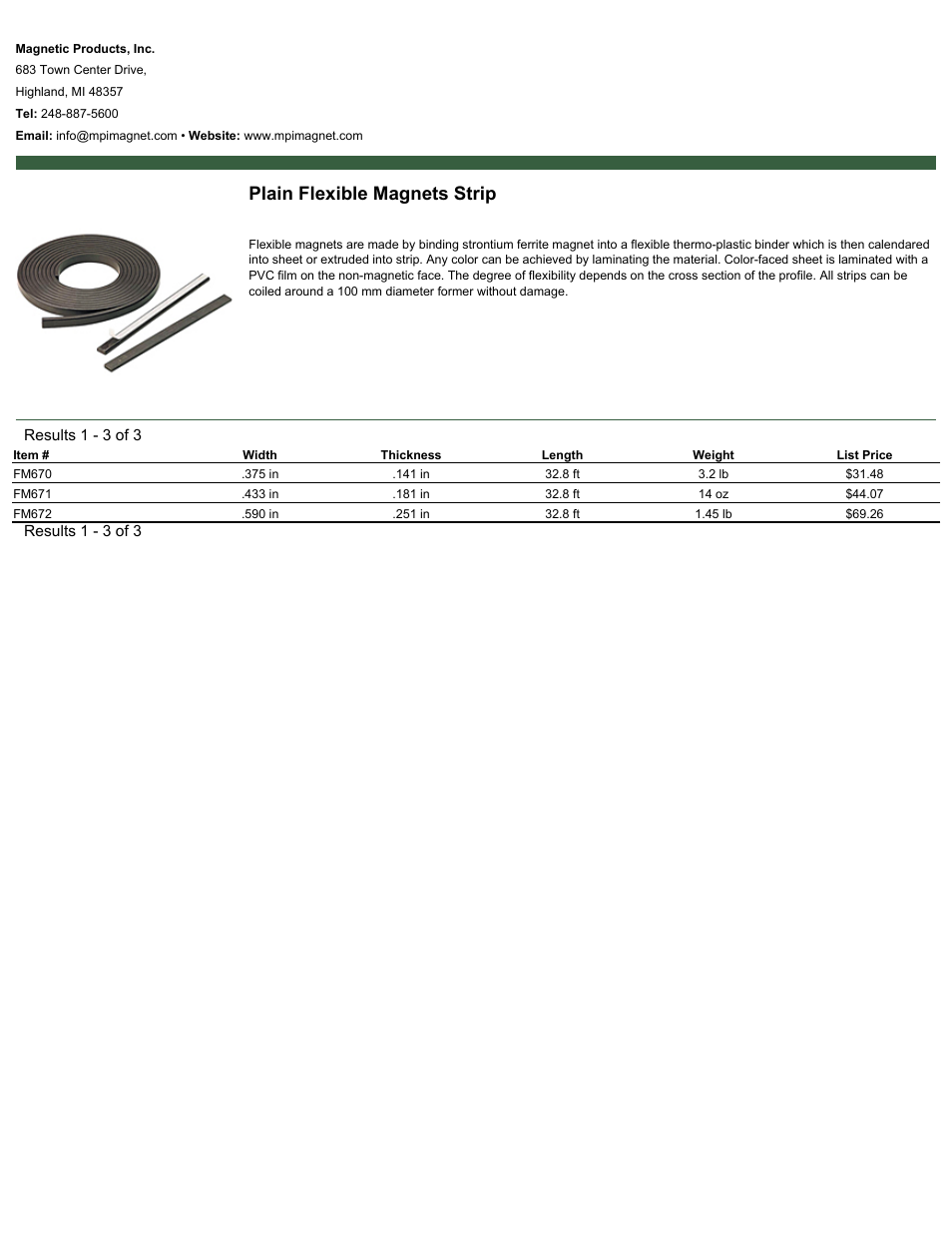 Magnetic Products Plain Flexible Magnets Strip User Manual | 1 page