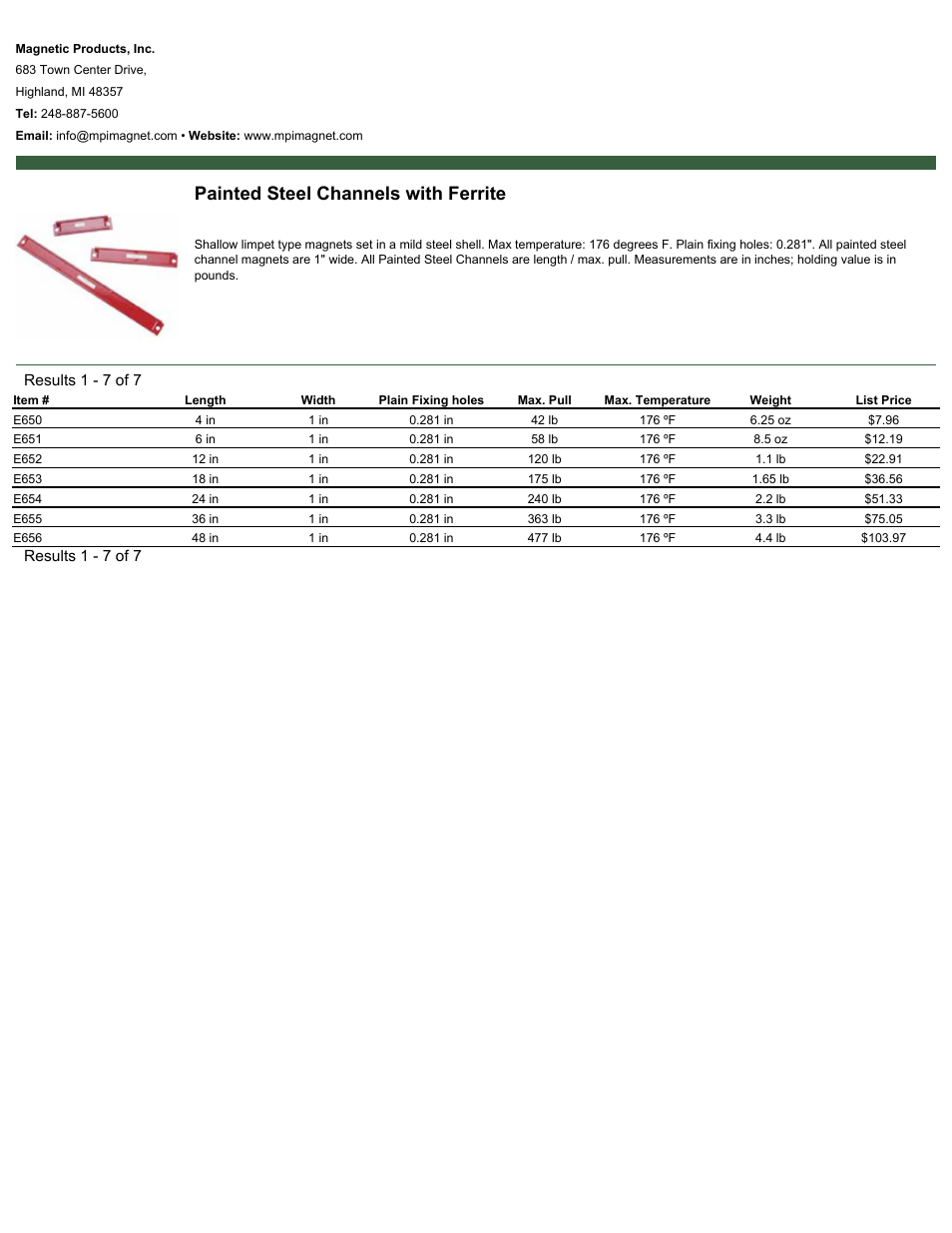 Magnetic Products Painted Steel Channels with Ferrite User Manual | 1 page