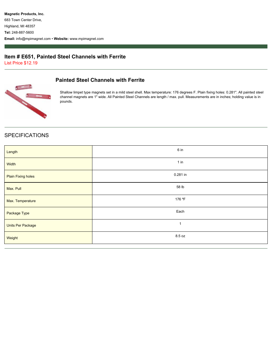 Magnetic Products E651 User Manual | 1 page