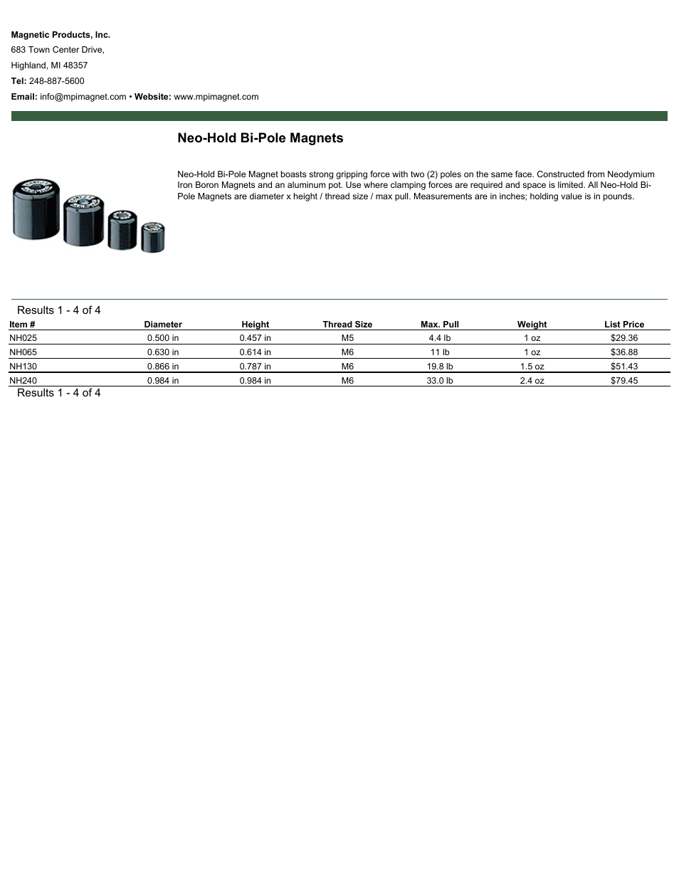 Magnetic Products Neo-Hold Bi-Pole Magnets User Manual | 1 page