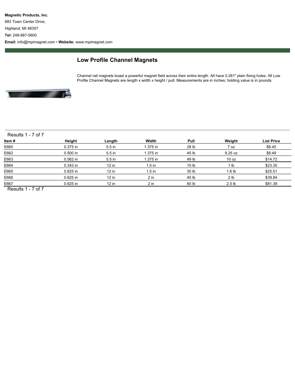 Magnetic Products Low Profile Channel Magnets User Manual | 1 page
