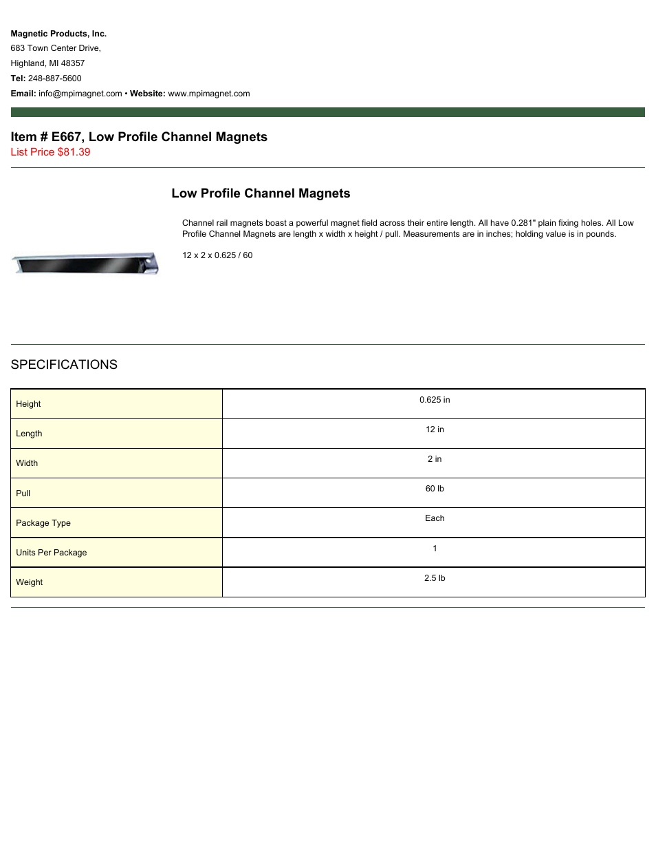 Magnetic Products E667 User Manual | 1 page