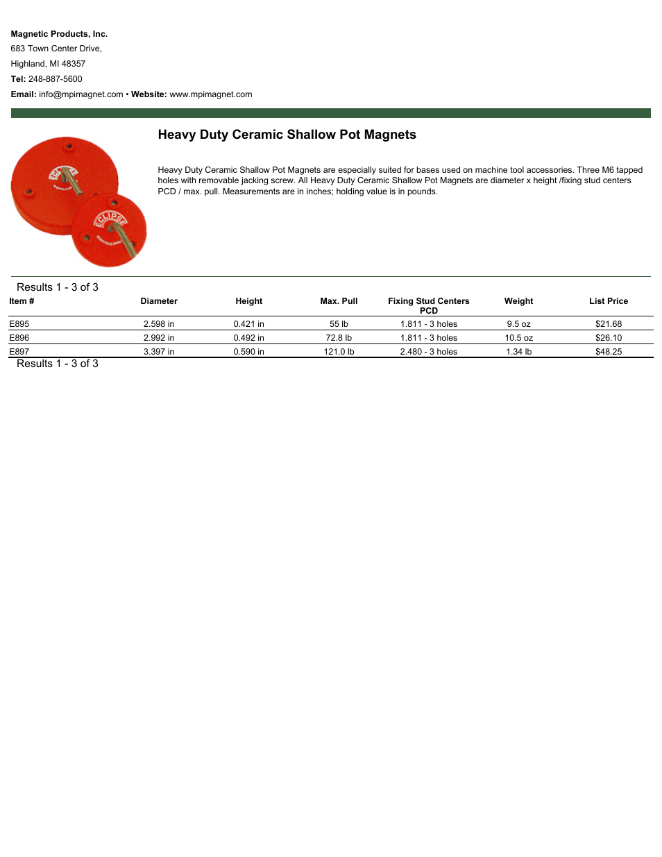 Magnetic Products Heavy Duty Ceramic Shallow Pot Magnets User Manual | 1 page