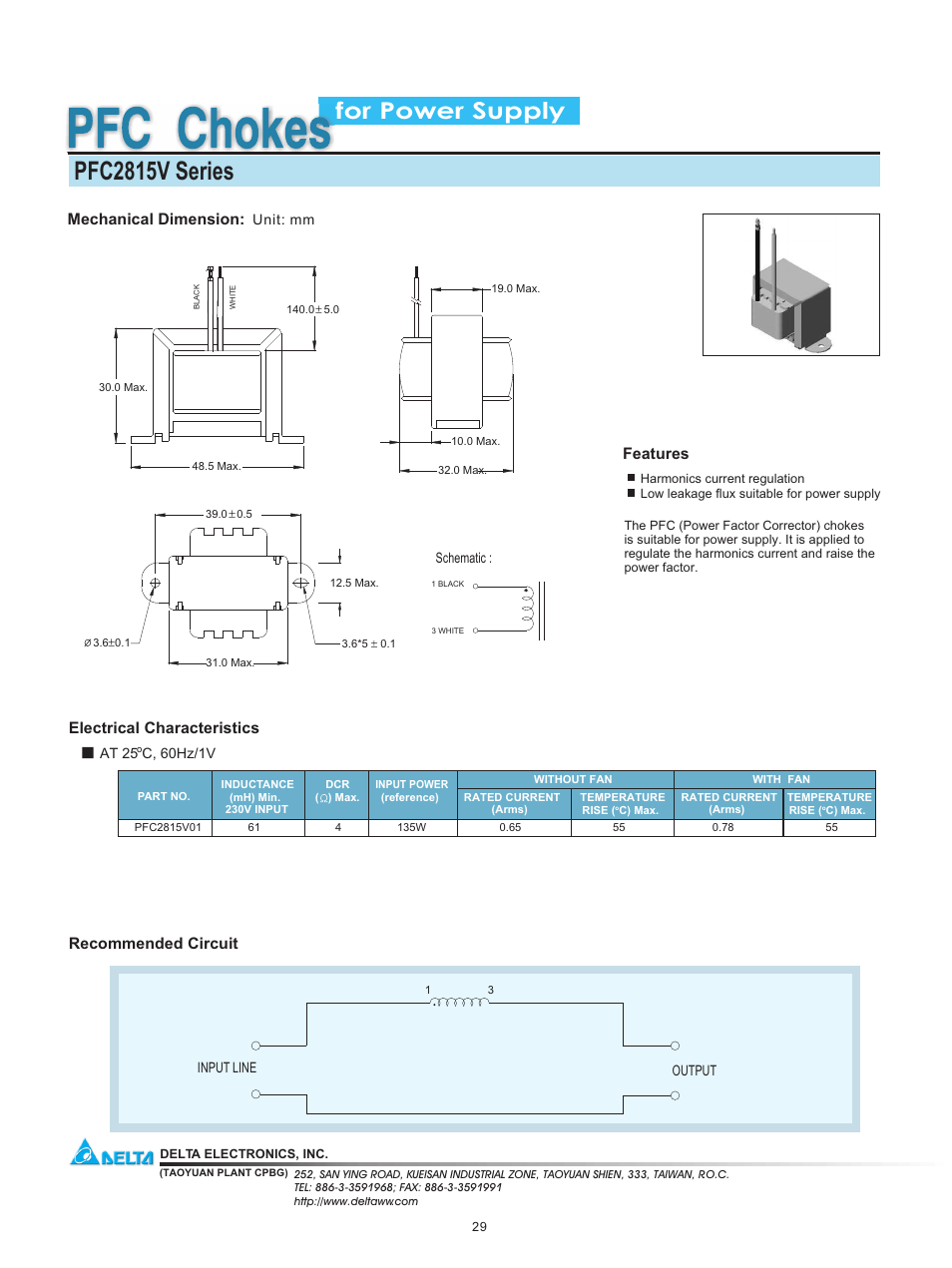 Delta Electronics PFC Chokes PFC2815V Series User Manual | 1 page