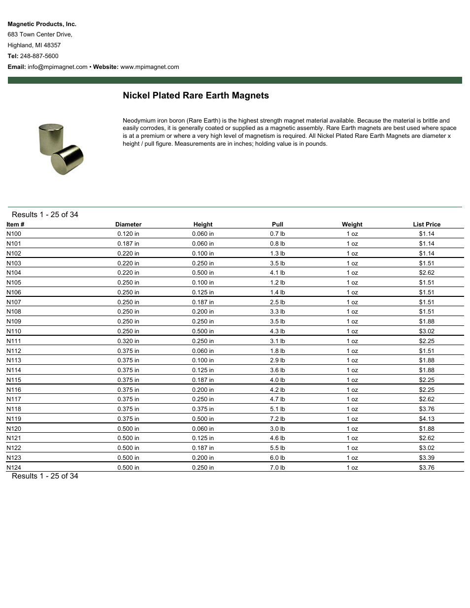 Magnetic Products Nickel Plated Rare Earth Magnets User Manual | 1 page