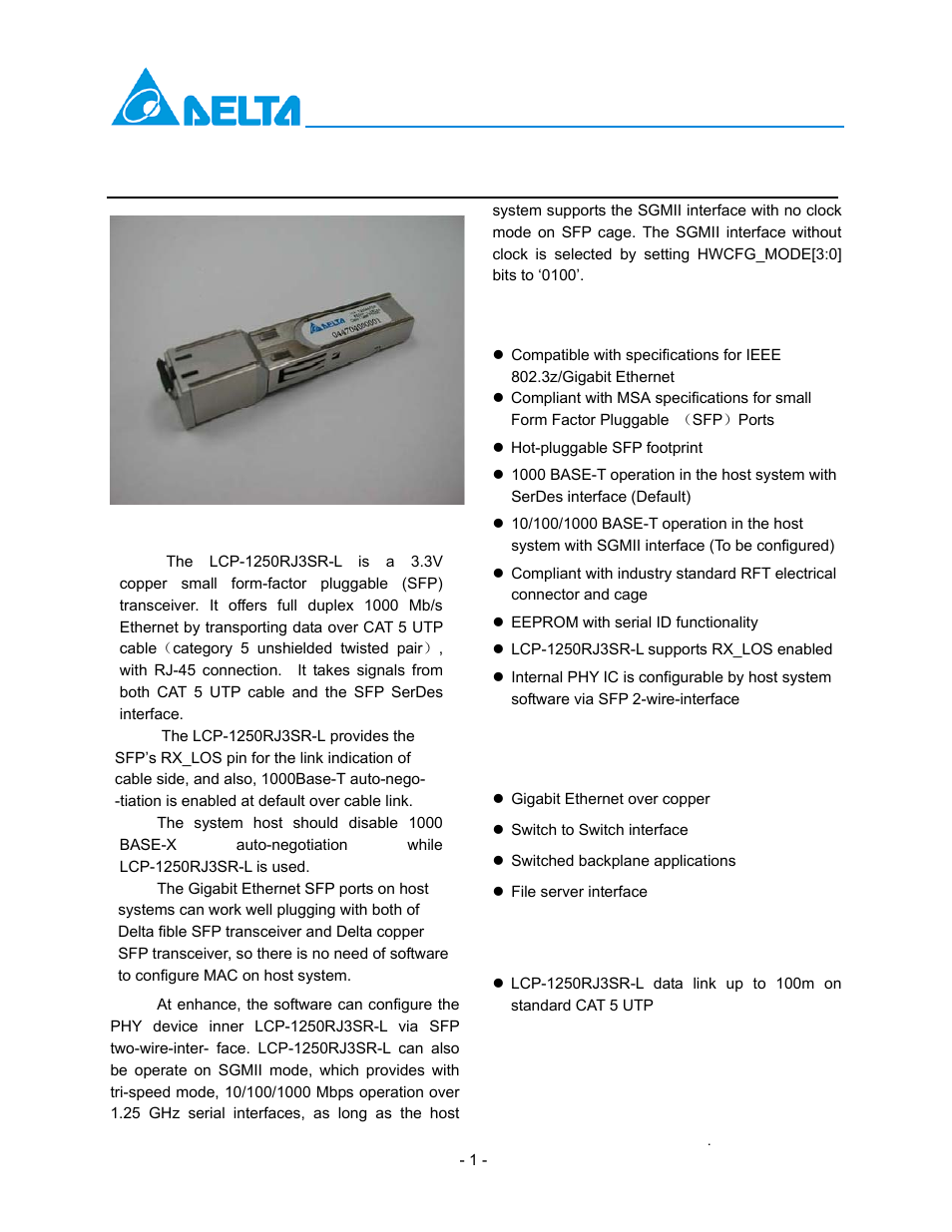 Delta Electronics LCP-1250RJ3SR-L User Manual | 9 pages